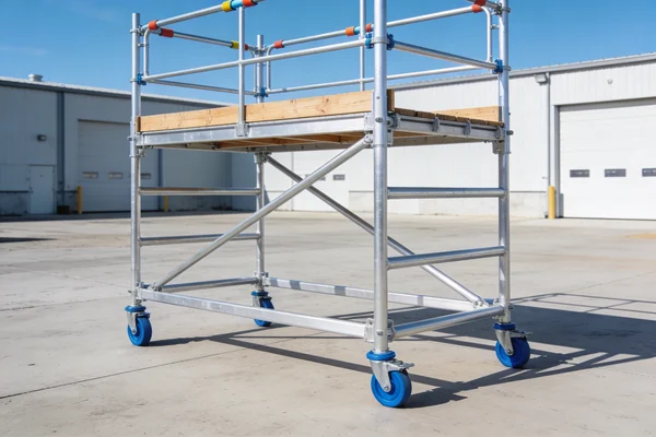 Aluminium scaffolding tower in industrial yard