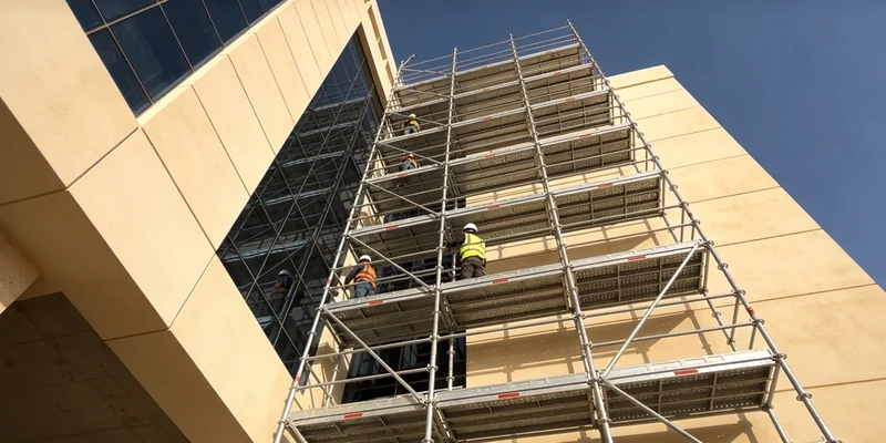 Large aluminium scaffolding on commercial building in Oman