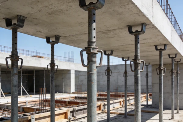 Steel shoring props supporting concrete slab