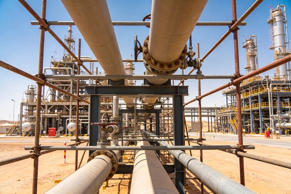 Oil and gas scaffolding at industrial plant in Oman