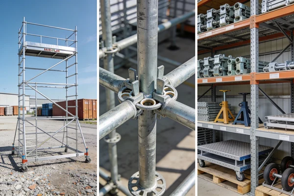 Three scaffolding products in Oman including aluminium towers, cuplock, and accessories